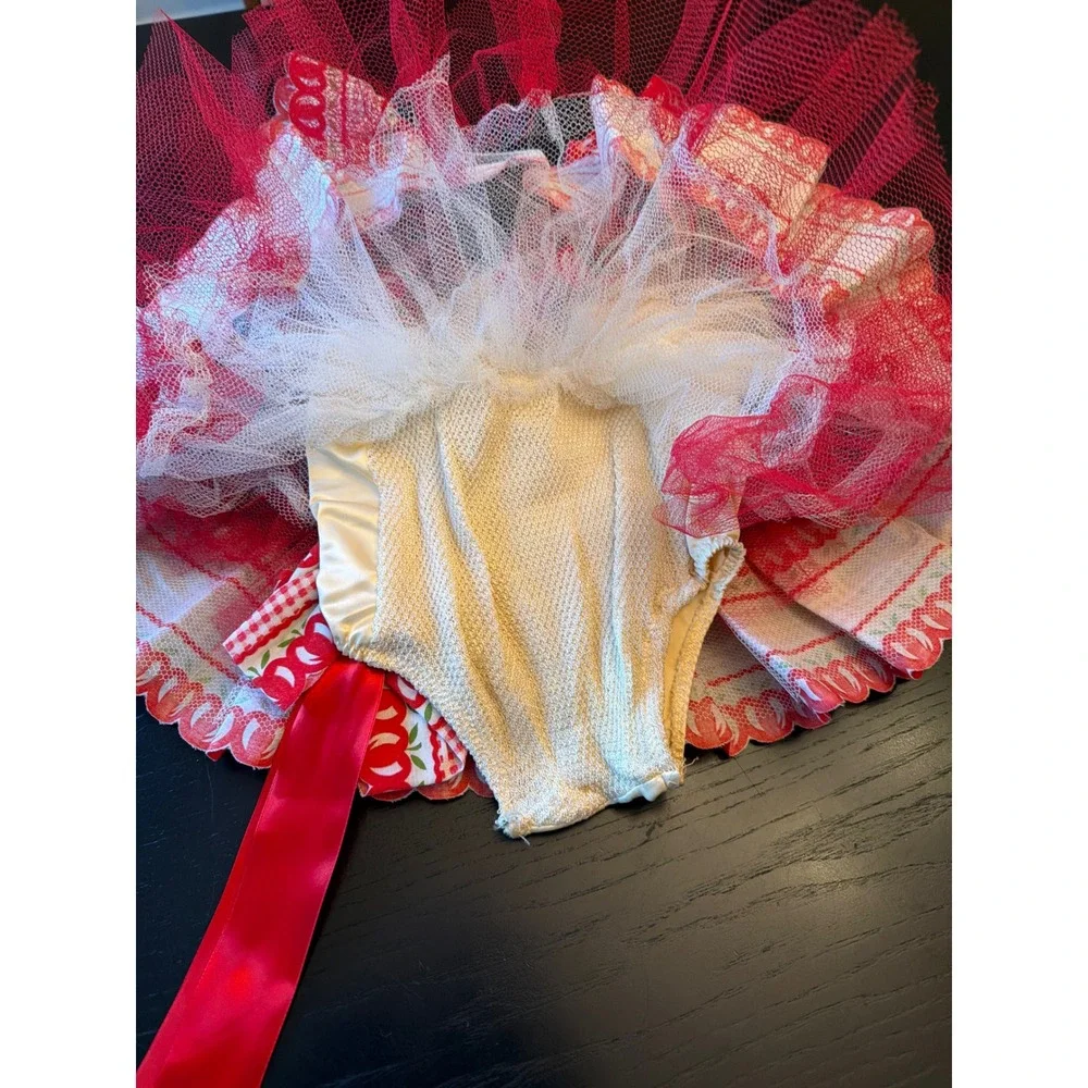 Taffys Showstoppers Dance Costume Red White Apple Gingham Tutu Sequin Vintage